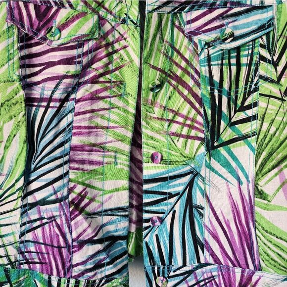 Margaret Frances 100% linen long sleeve front buttons palm leaves print jacket - Picture 4 of 12